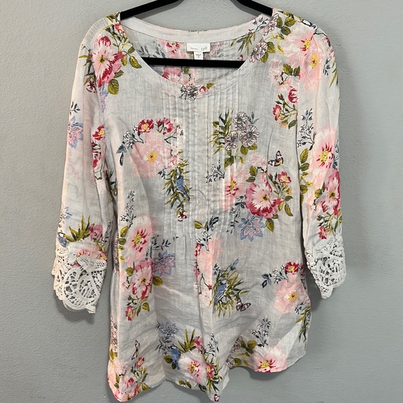 J. Jill Tops - J Jill love linen floral pleated linen blouse M